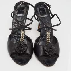 Dior Black Leather Ankle Strap Sandals Size 39.5 