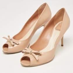 Dior Beige Leather Open Toe Pumps Size 41