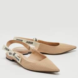Dior Beige Technical Fabric J'Adior Ballerina Slingback Flats Size 36.5