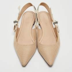 Dior Beige Technical Fabric J'Adior Ballerina Slingback Flats Size 36.5