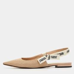 Dior Beige Technical Fabric J'Adior Ballerina Slingback Flats Size 36.5