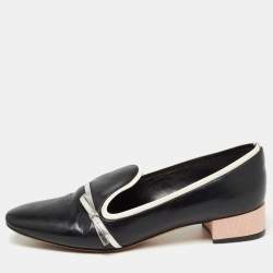 Dior Black/Silver Patent and Leather Loafers Size 35 