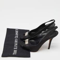 Dior Black Oblique Fabric Peep Toe Platform Slingback Pumps Size 36