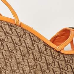Dior Orange Leather and Canvas Diorissimo Wedge Sandals Size 39