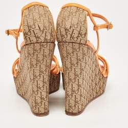 Dior Orange Leather and Canvas Diorissimo Wedge Sandals Size 39