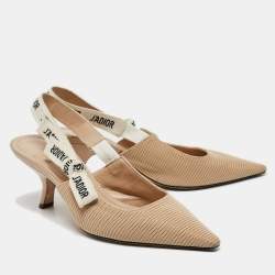 Dior Beige Canvas  J'Adior Slingback Pumps Size 38