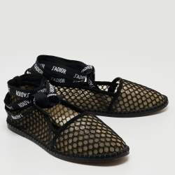 Dior Black Mesh and Suede Nicely D Ankle Wrap Ballet Flats Size 36