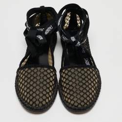 Dior Black Mesh and Suede Nicely D Ankle Wrap Ballet Flats Size 36