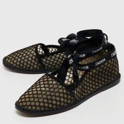 Dior Black Mesh and Suede Nicely D Ankle Wrap Ballet Flats Size 36