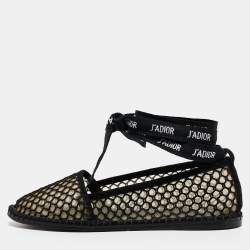Dior Black Mesh and Suede Nicely D Ankle Wrap Ballet Flats Size 36