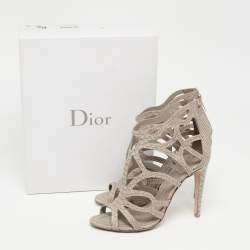 Dior Grey Python Embossed Leather Paradis Cutout Sandals Size 39.5