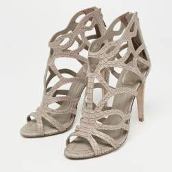 Dior Grey Python Embossed Leather Paradis Cutout Sandals Size 39.5