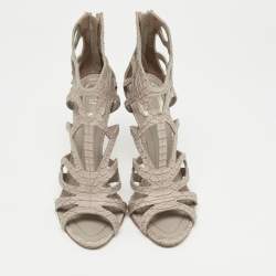 Dior Grey Python Embossed Leather Paradis Cutout Sandals Size 39.5