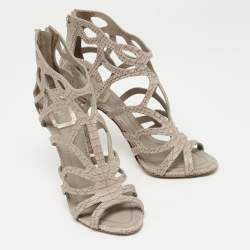 Dior Grey Python Embossed Leather Paradis Cutout Sandals Size 39.5