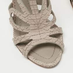 Dior Grey Python Embossed Leather Paradis Cutout Sandals Size 39.5