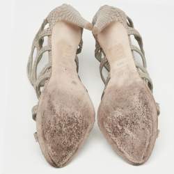 Dior Grey Python Embossed Leather Paradis Cutout Sandals Size 39.5