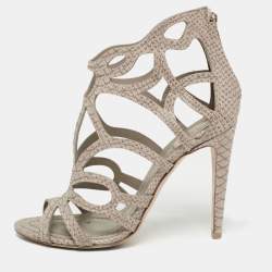 Dior Grey Python Embossed Leather Paradis Cutout Sandals Size 39.5