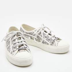 Dior White/Grey Oblique Canvas Walk'n'Dior Sneakers Size 38