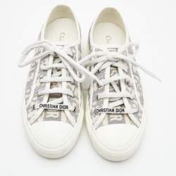 Dior White/Grey Oblique Canvas Walk'n'Dior Sneakers Size 38