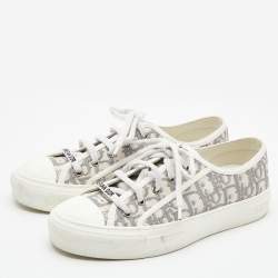 Dior White/Grey Oblique Canvas Walk'n'Dior Sneakers Size 38