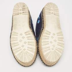 Pre Owned Dior Blue Denim Floral Embroidered Espadrille Flats Size 38