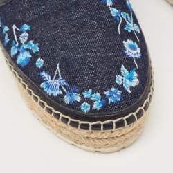 Pre Owned Dior Blue Denim Floral Embroidered Espadrille Flats Size 38
