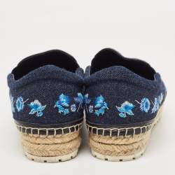 Pre Owned Dior Blue Denim Floral Embroidered Espadrille Flats Size 38