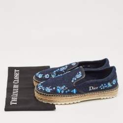 Pre Owned Dior Blue Denim Floral Embroidered Espadrille Flats Size 38