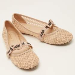 Dior Beige Mesh J'adior Mary Jane Ballet Flats Size 40