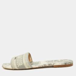 Dior Grey Canvas Dway Flat Slides Size 38.5