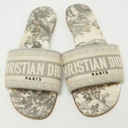 Pre Owned Dior Grey Canvas Dway Flat Slides Size 38.5