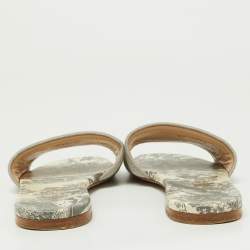 Pre Owned Dior Grey Canvas Dway Flat Slides Size 38.5