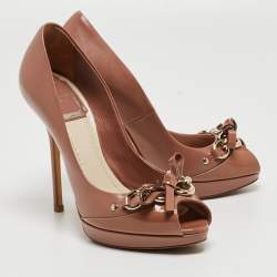 Dior Pink Leather Horsebit Bow Peep Toe Pumps Size 35