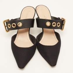 Pre Owned Dior Black Technical Fabric and Leather D-Dior Mules Size 37