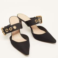 Pre Owned Dior Black Technical Fabric and Leather D-Dior Mules Size 37