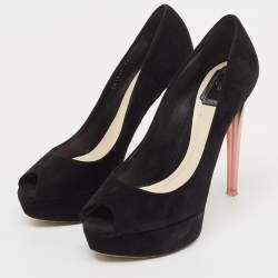 Dior Black Suede Peep Toe Platform Pumps Size 39.5 