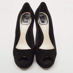 Dior Black Suede Peep Toe Platform Pumps Size 39.5 