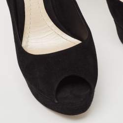 Dior Black Suede Peep Toe Platform Pumps Size 39.5 