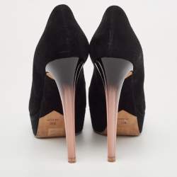 Dior Black Suede Peep Toe Platform Pumps Size 39.5 