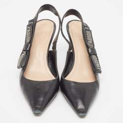 Pre Owned Dior Black Leather Studded J'adior Slingback Pumps Size 40.5