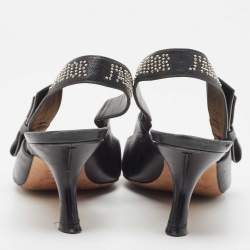 Pre Owned Dior Black Leather Studded J'adior Slingback Pumps Size 40.5