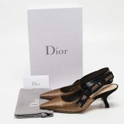 Dior Gold/Black Suede and Canvas J'adior Slingback Pumps Size 36