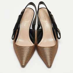 Dior Gold/Black Suede and Canvas J'adior Slingback Pumps Size 36