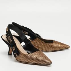 Dior Gold/Black Suede and Canvas J'adior Slingback Pumps Size 36