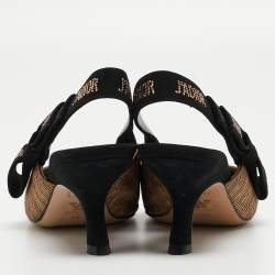 Dior Gold/Black Suede and Canvas J'adior Slingback Pumps Size 36