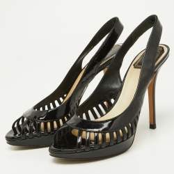 Dior Black Patent Leather Whisper Slingback Sandals Size 38