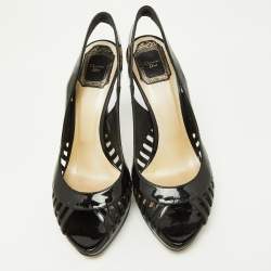 Dior Black Patent Leather Whisper Slingback Sandals Size 38