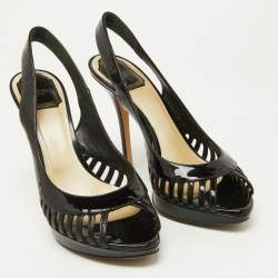 Dior Black Patent Leather Whisper Slingback Sandals Size 38