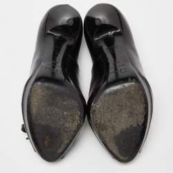 مملوكة مسبقًا حذاء كعب عالي ديور جلد أسود لامع مقدمة مفتوحة فيونكة مزين بسلسلة مقاس 39