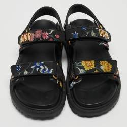 Dior Black Floral Print Fabric DiorAct Sandals Size 38.5